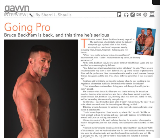 Bruce Beckham featured in AVN Magazine.